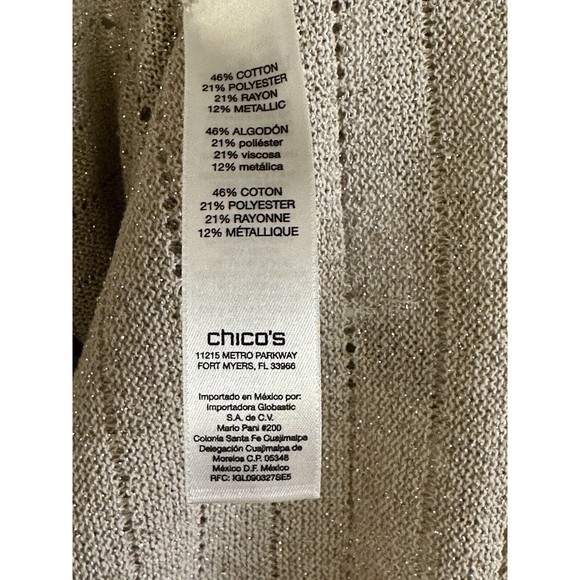 Chicos Gold Metallic Cotton Blend Cardigan Size 0 - Picture 5 of 6